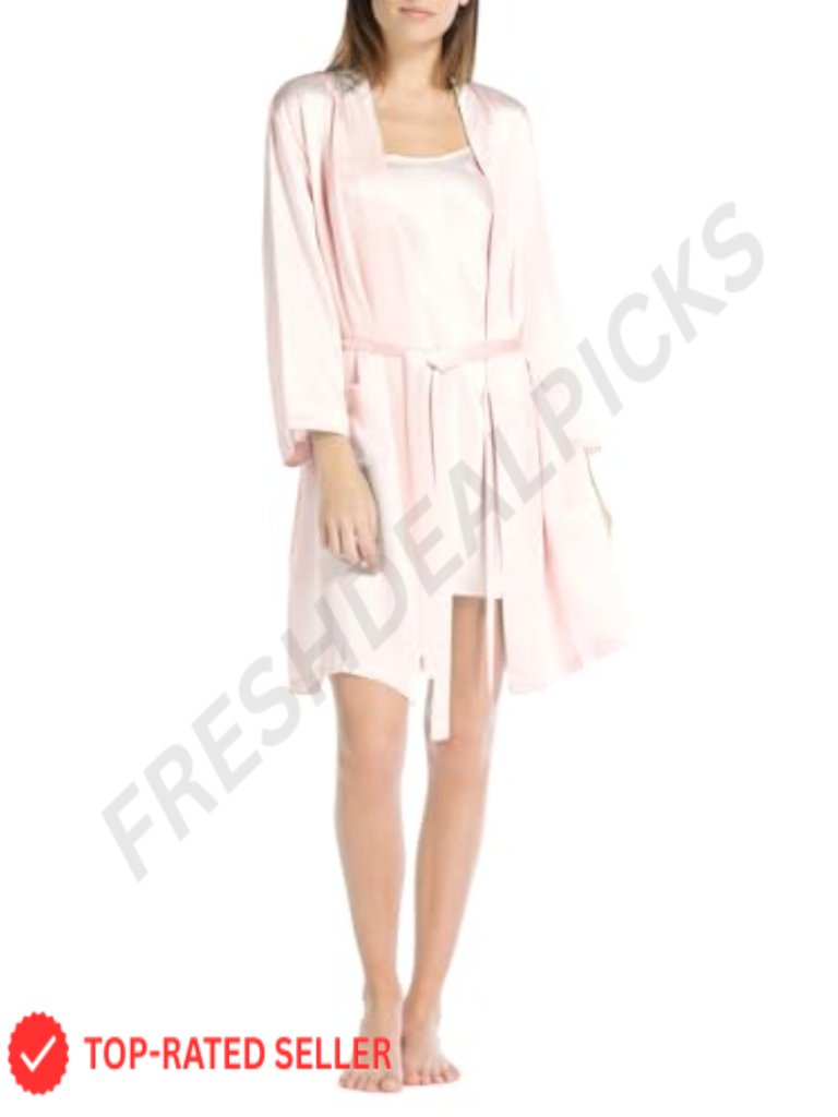 100% Pure Mulberry Silk Mid-Length Robe With Pockets, Knee-Length, Shawl Collar